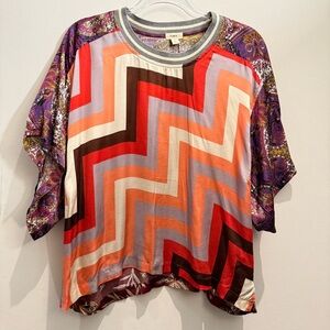 TINY Multicolor Zigzag Women's Top Paisley Sleeve Size L
